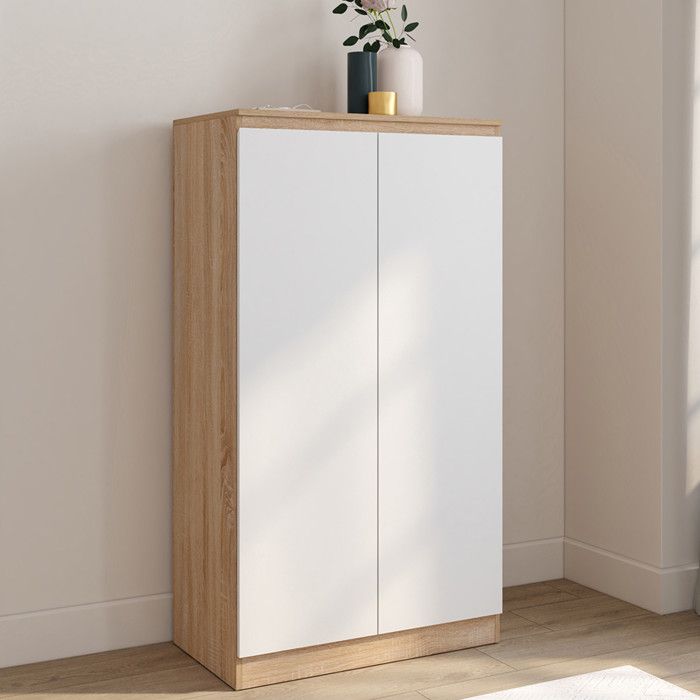 Armario zapatero de 2 puertas - haya blanca - 60 cm