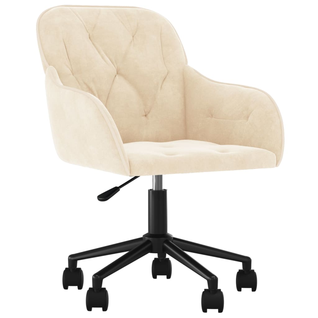 Silla de oficina giratoria de terciopelo color crema para
