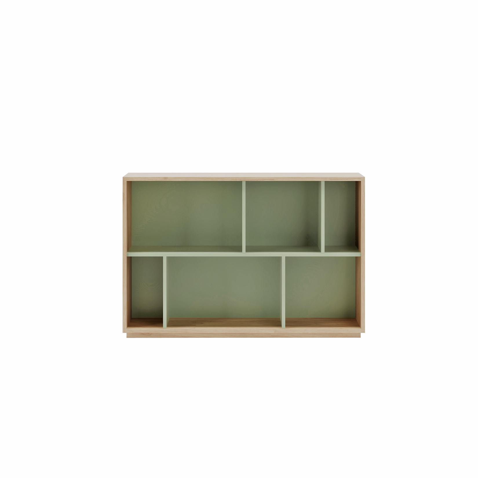 Estantería librería 2 niveles, melamina color roble-verde, 80x119x32