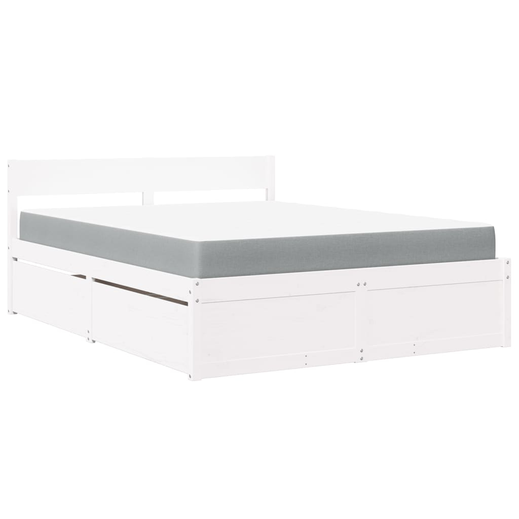 vidaXL cama con cajones y colchón madera maciza pino blanca 160x200 cm