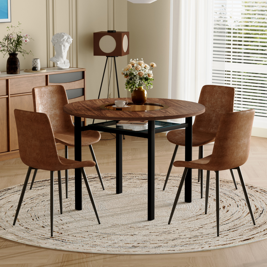 Conjunto de mesa redonda con sillas marrón y negro 100cm