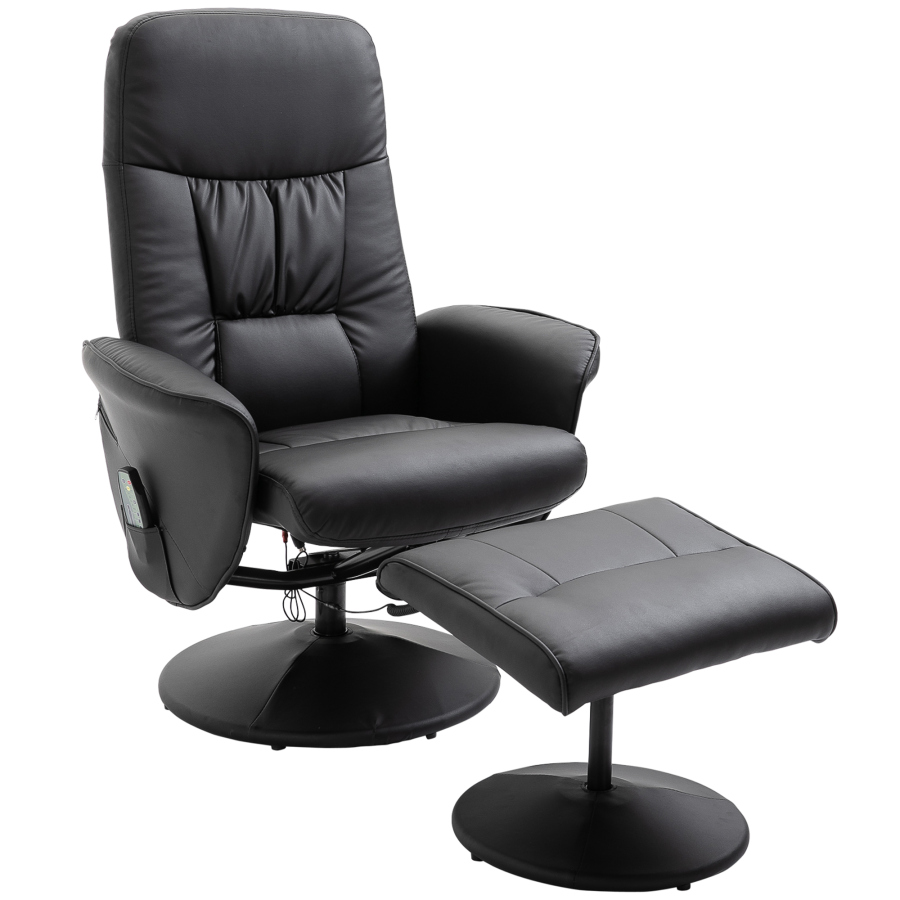 Sillón relax cuero negro con masaje y reposapiés 1 plaza 160 kg