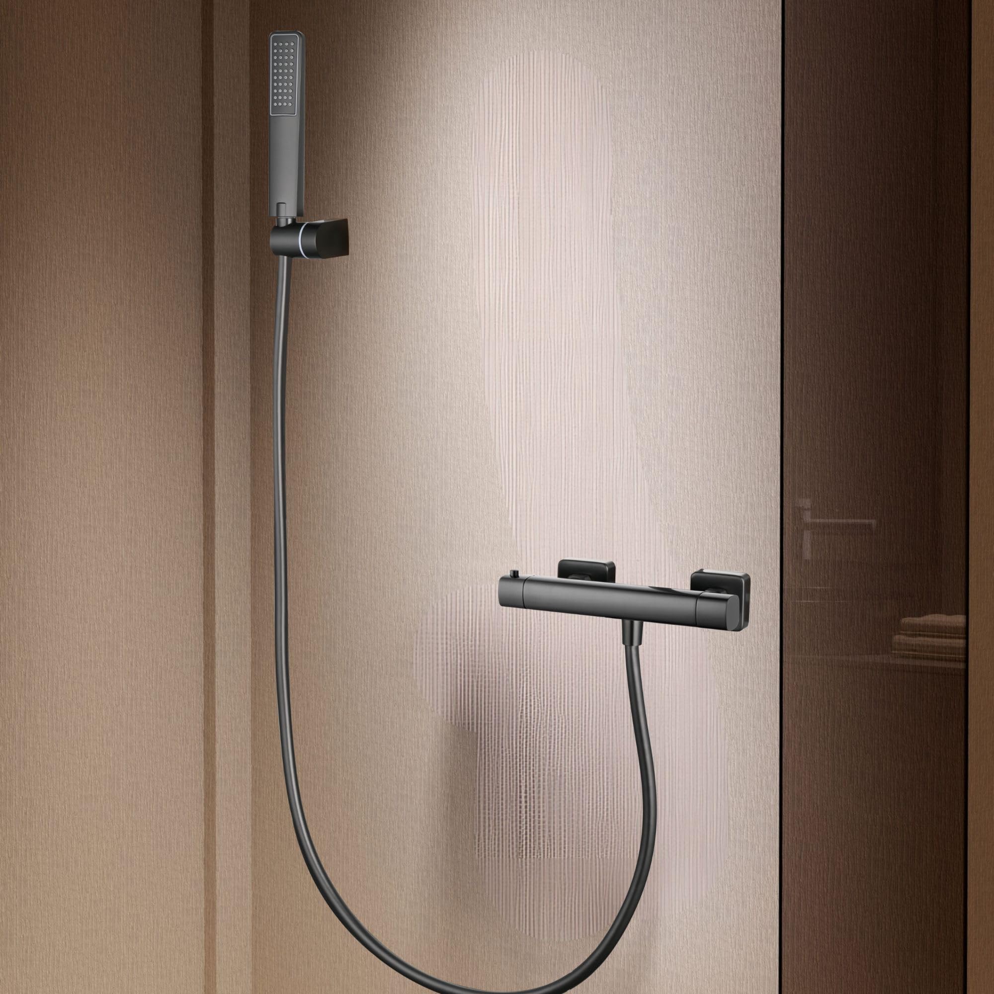 Imex - grifo ducha termostatico con alcachofa y manguera negro