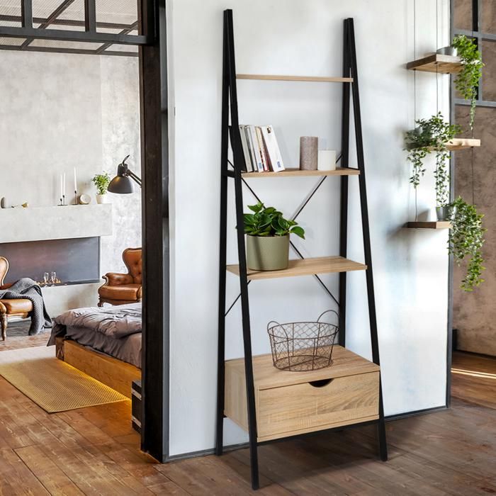 Estantería tipo escalera industrial - metal madera negra - 170 cm