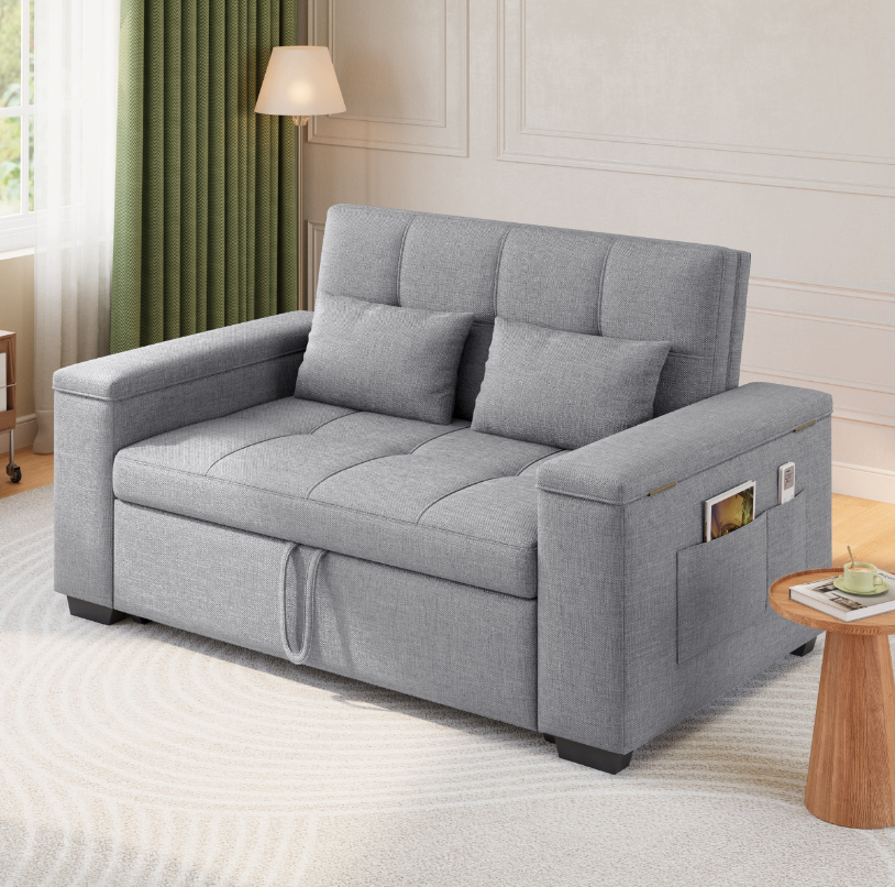 Sofá cama 2 plazas lino gris claro - 157 x 72 cm