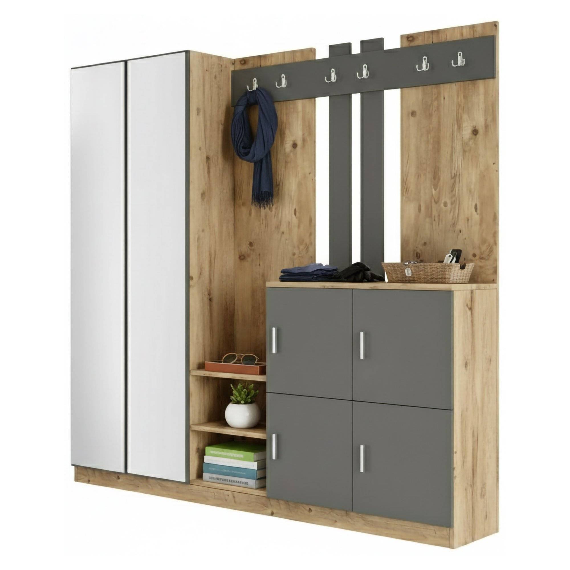 Mueble de entrada artin, 20-30 pares, madera roble marrón