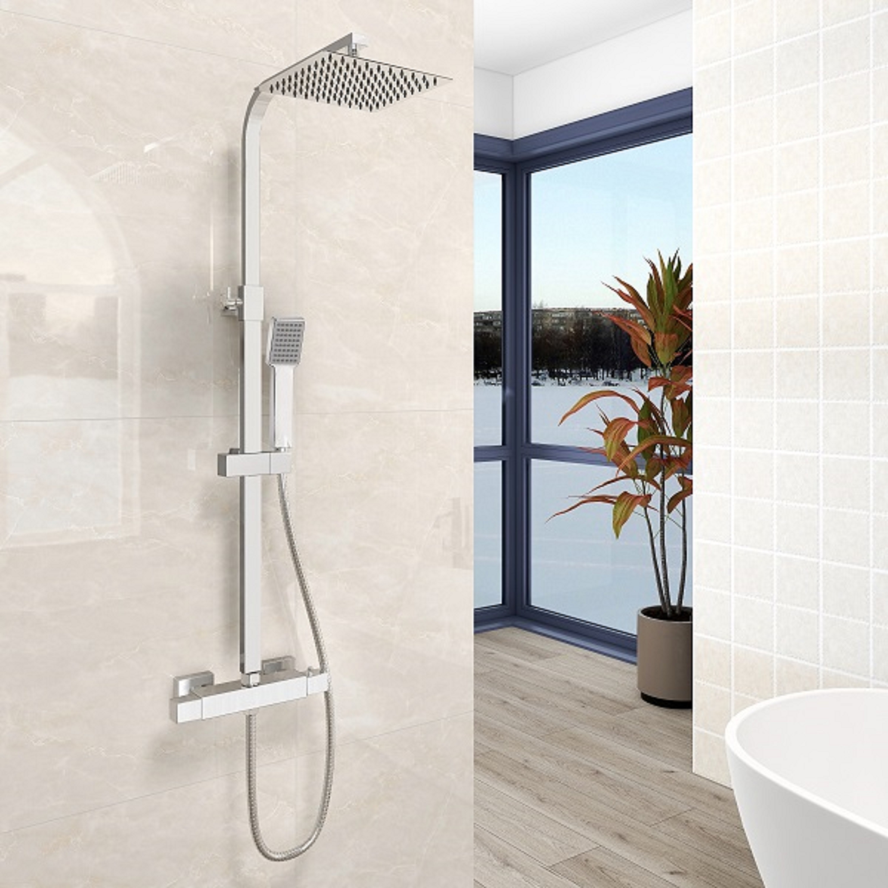 Aica columna de ducha termostática cuadrado ducha lluvia de baño 73-115cm