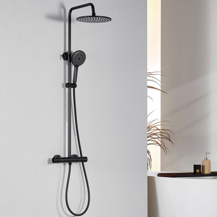 Columna de ducha termostática - auralum max - acero negro - ducha de 3 modo