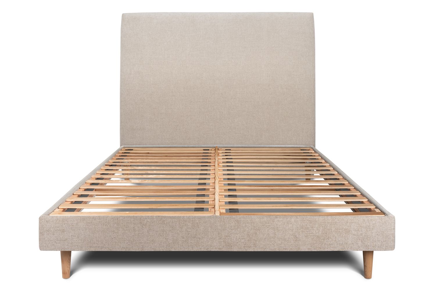Cama de 135x190 cm con cabecero tapizado - tejido lienzo mate - beige marró