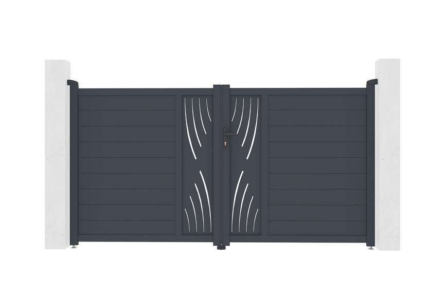 Puerta batiente regulable de ancho 3m veleta h.160cm aluminio gris