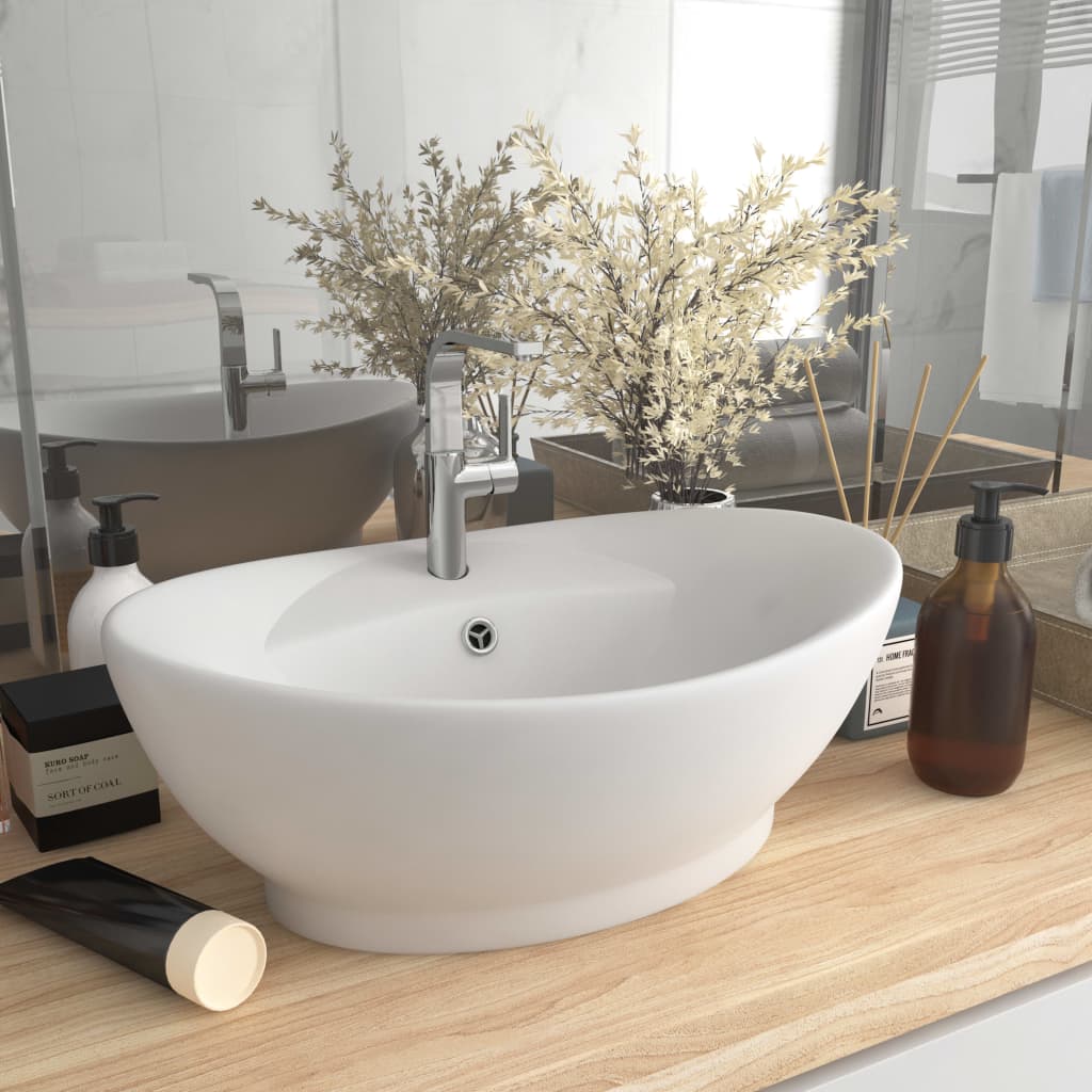 Lavabo lujoso con rebosadero cerámica blanco mate 58,5x39 cm es7812