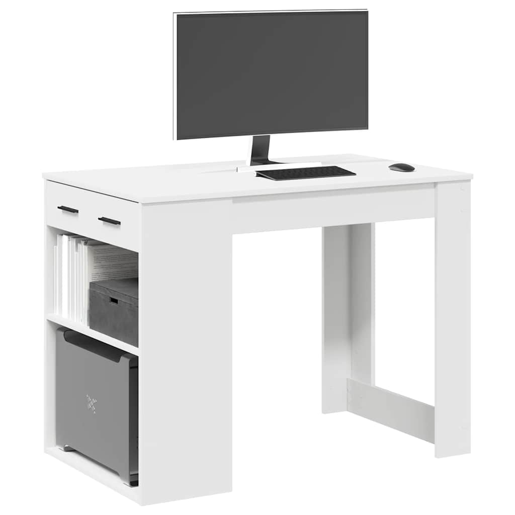 Escritorio con cajón y estante madera contrachapada blanco oif196088