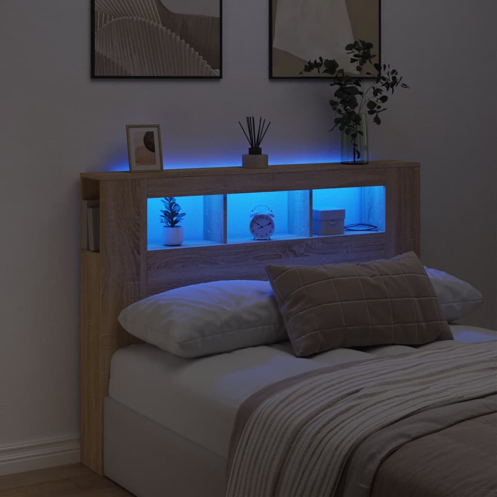 Cabecero LED madera ingeniería roble sonoma 140x18,5x103,5 cm
