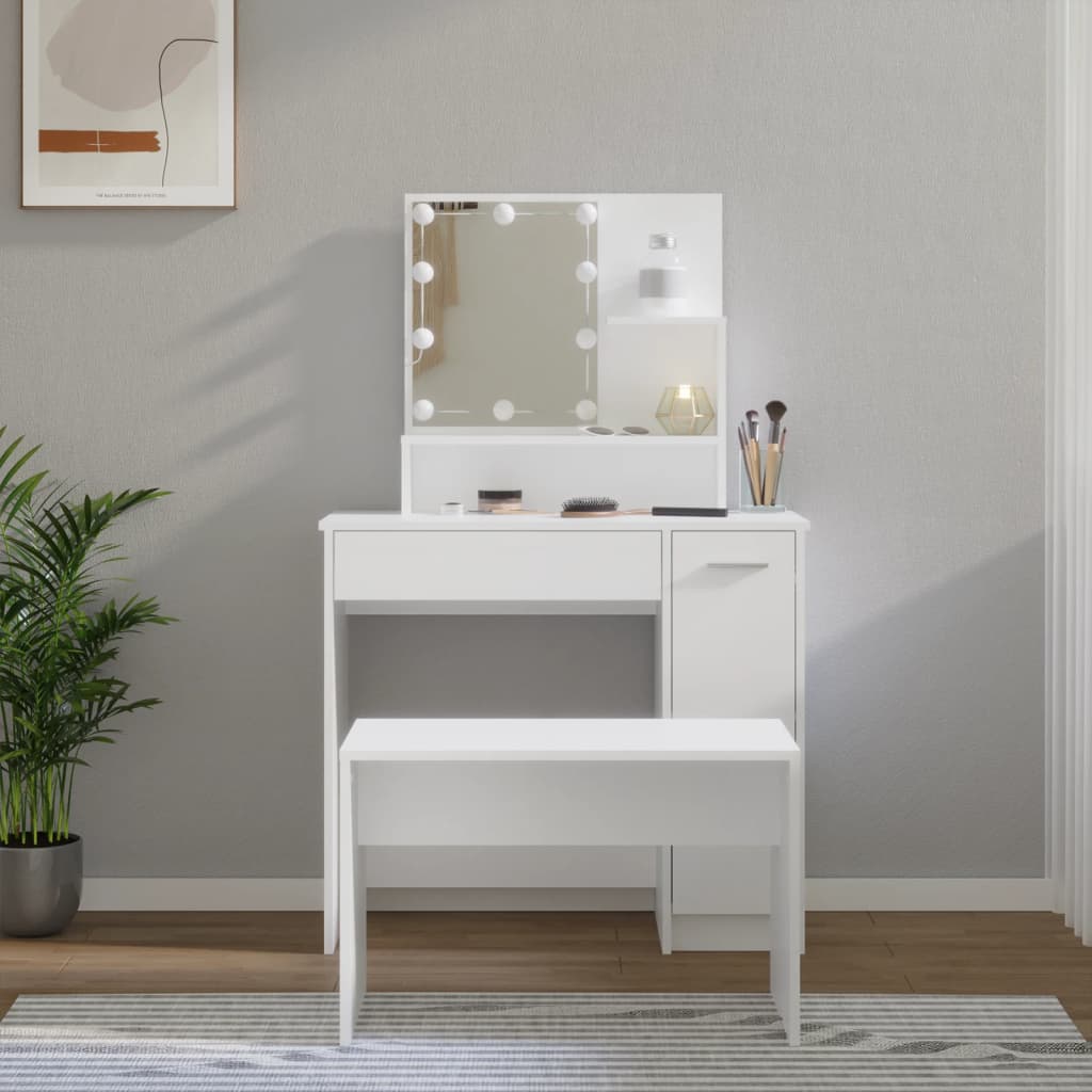 Juego de tocador con LED madera contrachapada blanco es4130