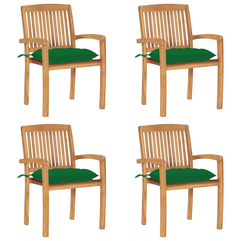 vidaXL sillas de jardín apilables 4 uds madera de teca con cojines