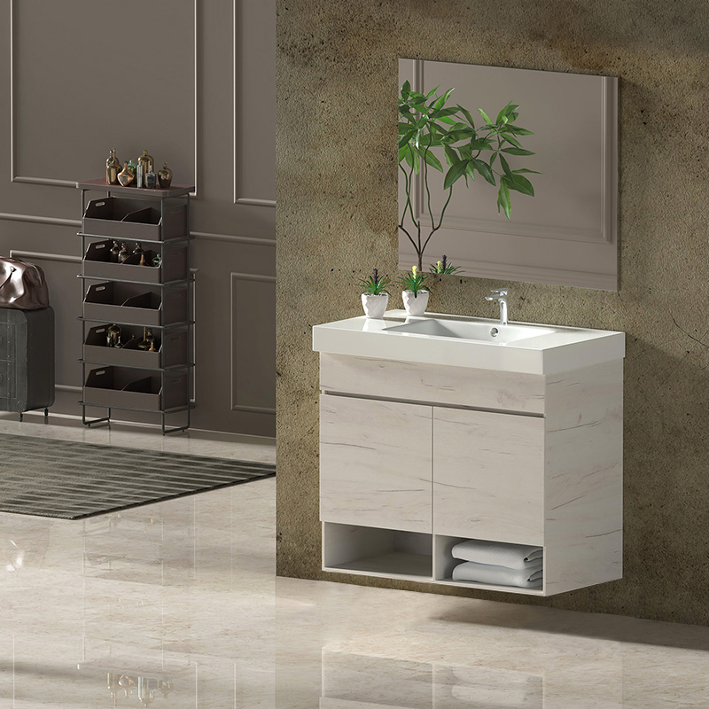 Mueble nebari, lavabo y espejo 120x45cm 2 senos con cajón blanco nórdico