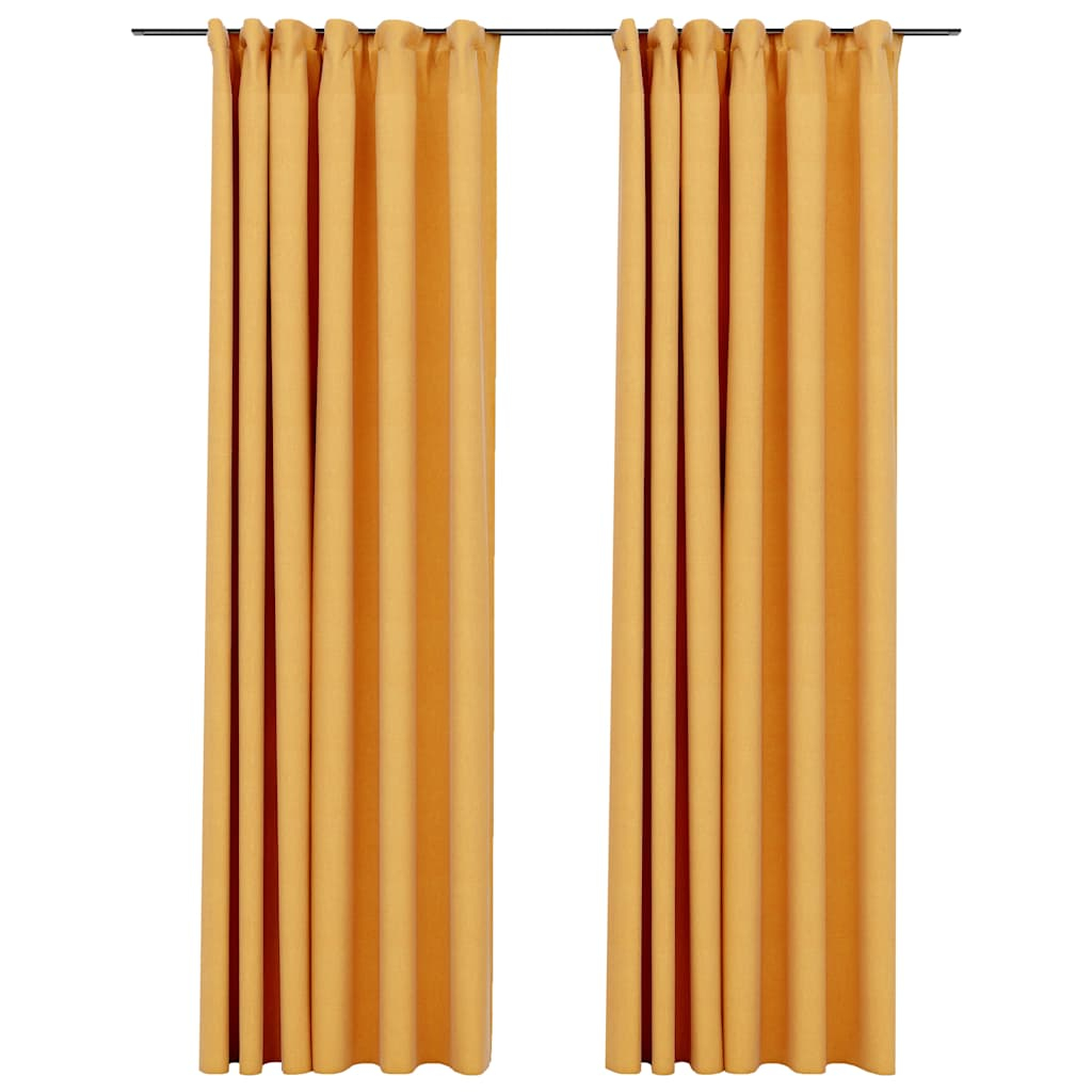 vidaXL cortinas opacas ganchos look de lino 2 pzas amarillo 140x245 cm