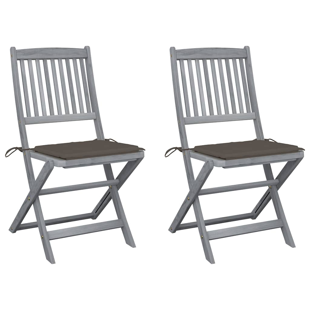 vidaXL sillas de jardín plegables 2 uds cojines madera maciza acacia