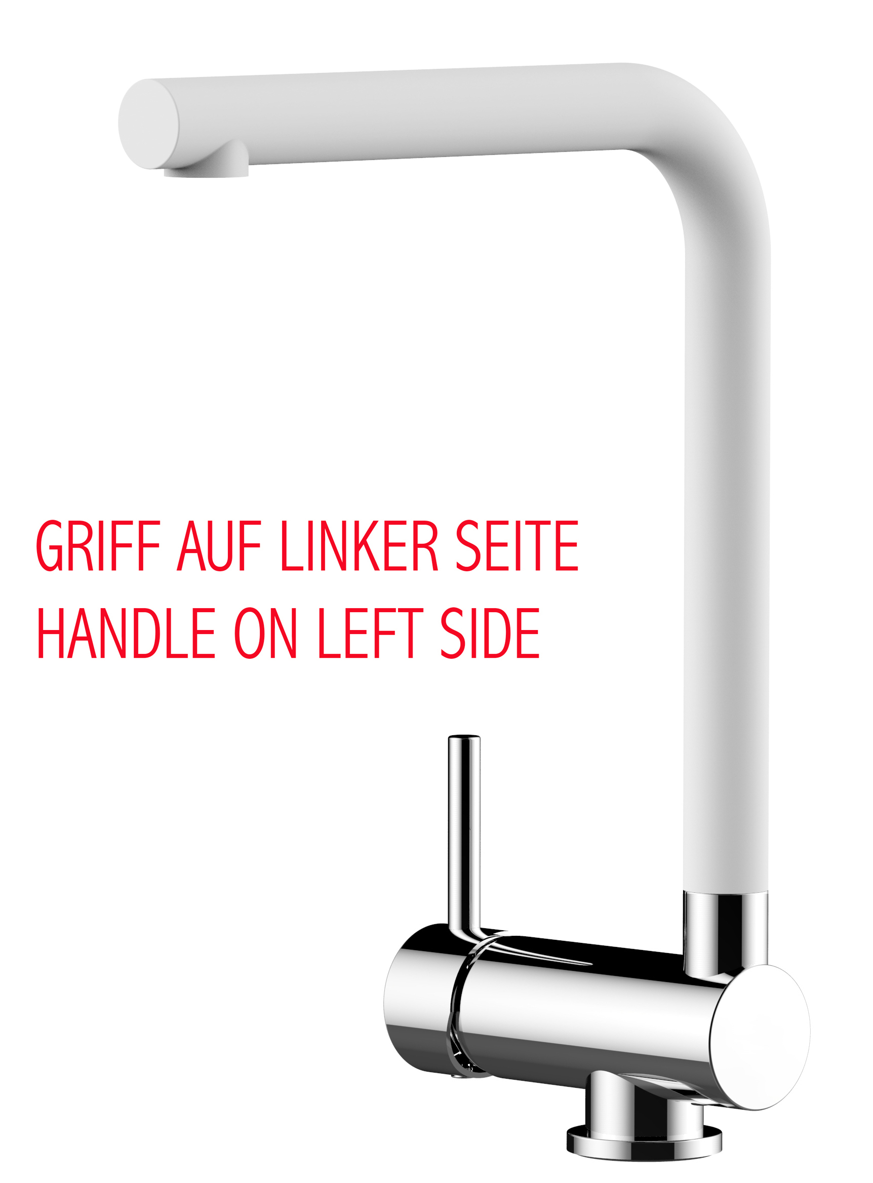 Grifo cocina abatible 6cm cromado caño blanco giratorio mando a izquierda