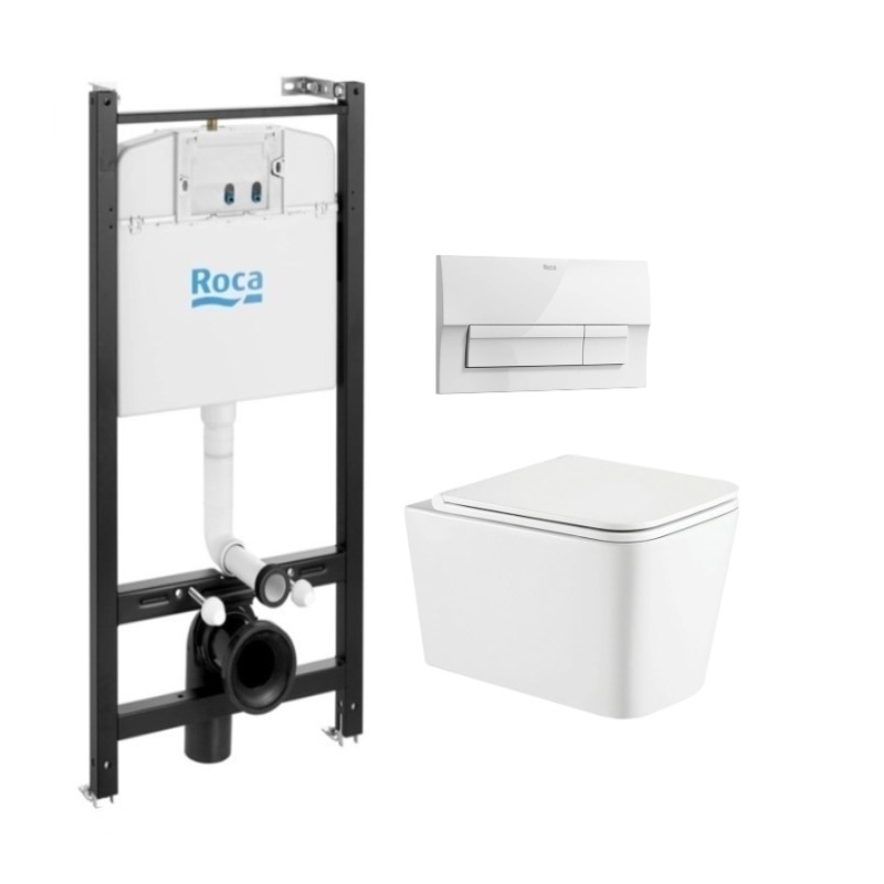 Roca active con pulsador blanco brillo new y wc suspendido trend 49cm kp