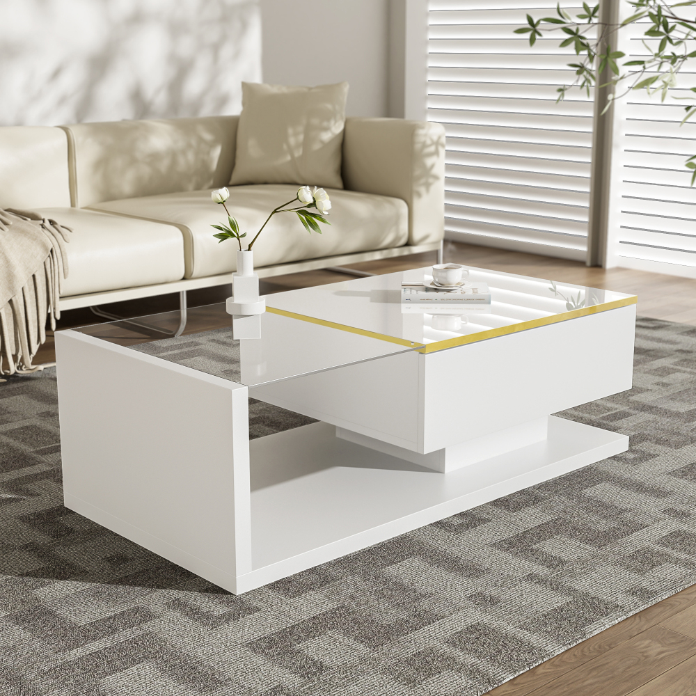 Mesa de centro con LED vidrio blanco 32,5x100x50cm