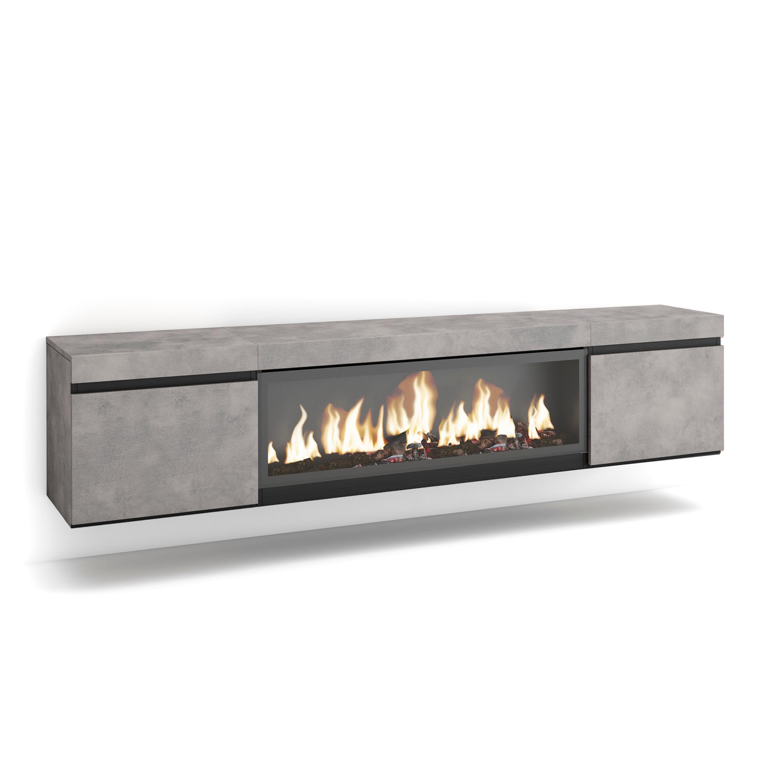 Mueble tv, 208x35x45cm, chimenea eléctrica xxl, colgado, suspendido rf3207