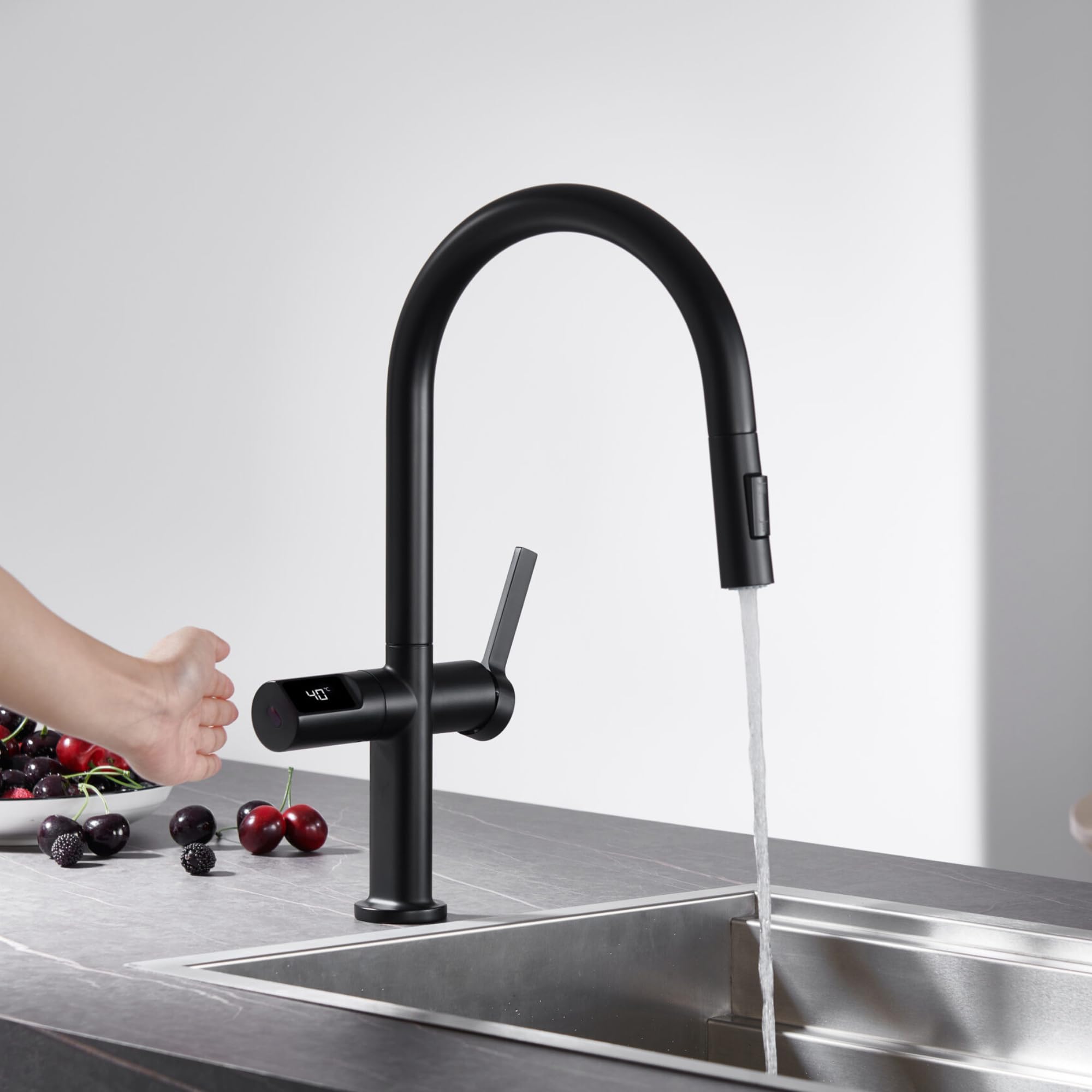 Imex - grifo monomando de cocina extraíble negro serie turín