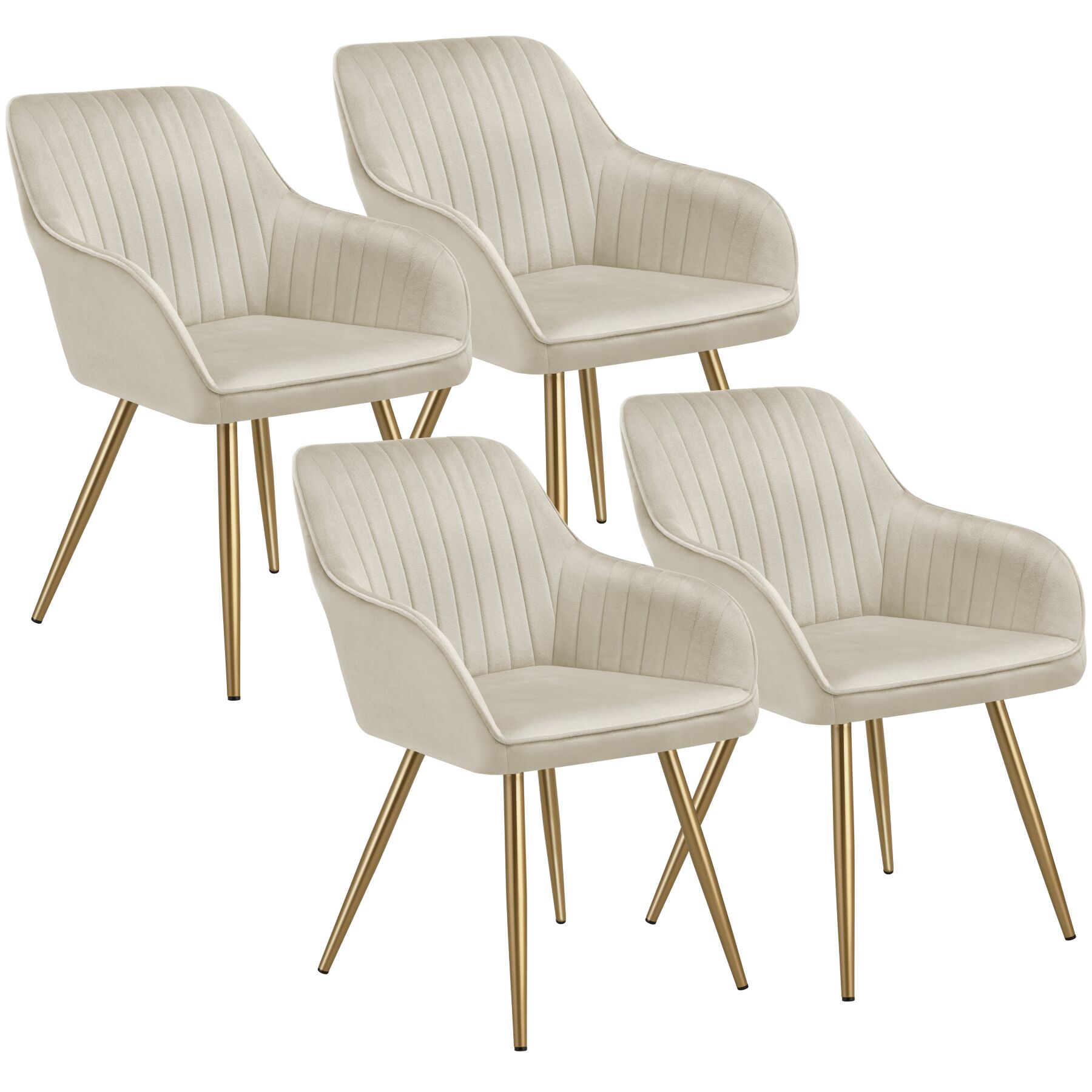 4 sillas de comedor, aterciopeladas, 58 x 62 x 82 cm, crema/oro