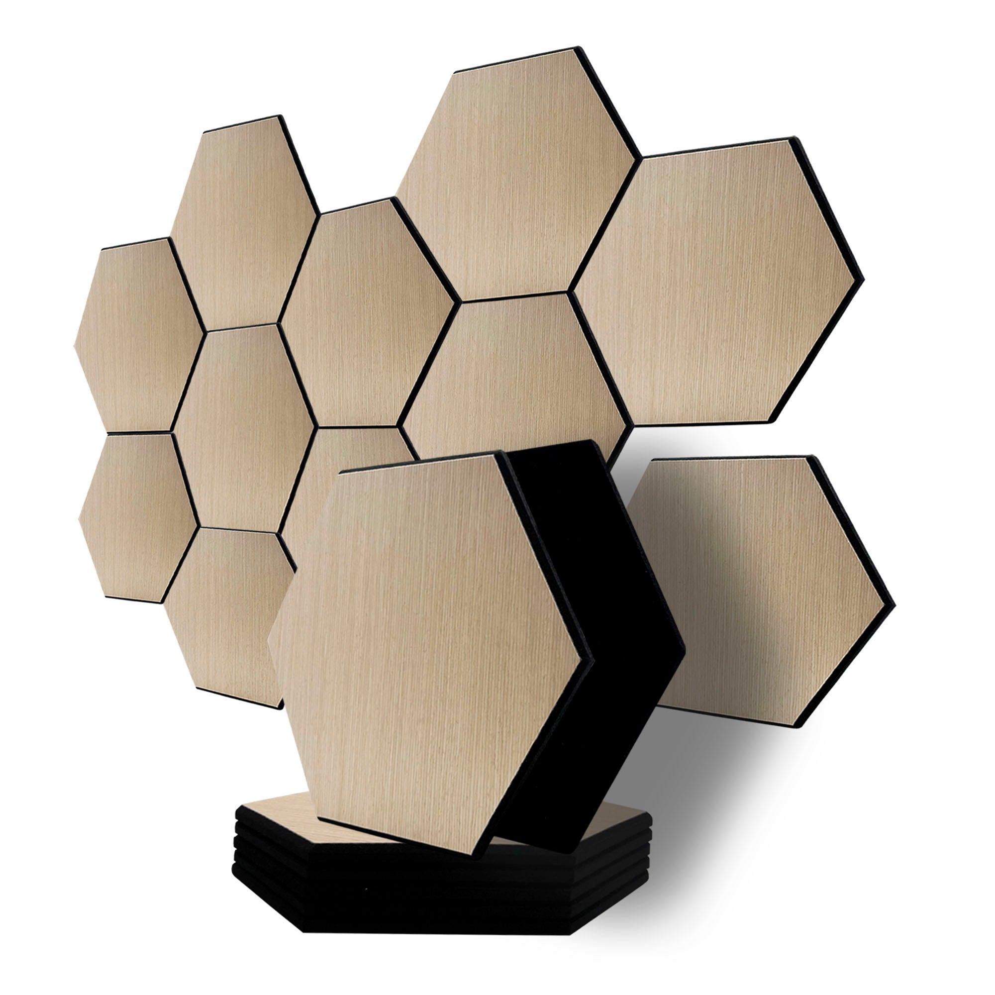 Pack 10 panel acústico pared hexagonal madera claro aarhus 30x30x1cm