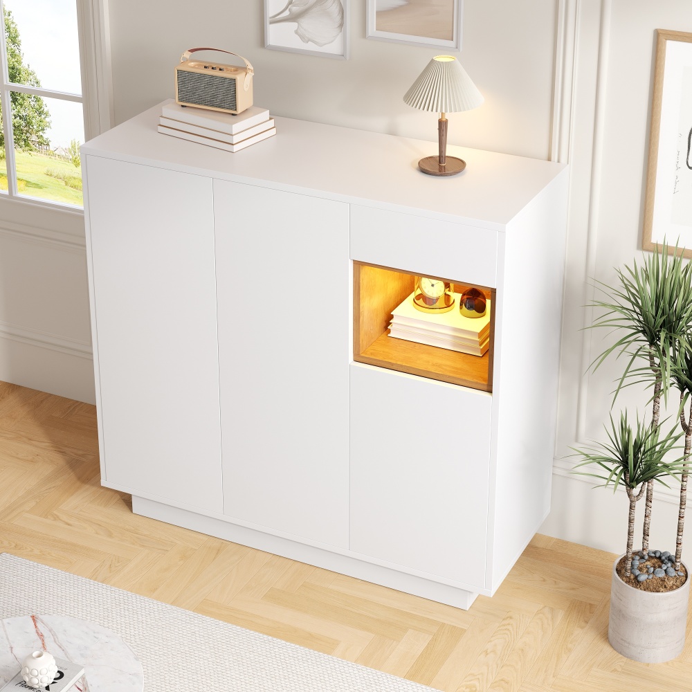 Aparador con 4 puertas y 4 cajones madera natural 94x160x36cm