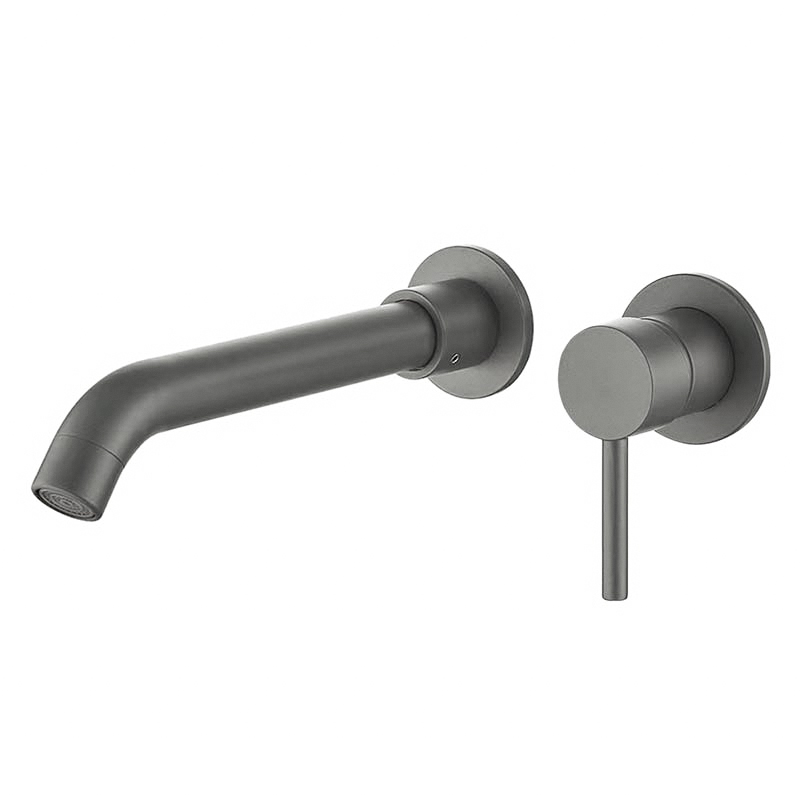 Valaz grifo lavabo empotrado redondo monomando con caño de 21cm gun metal