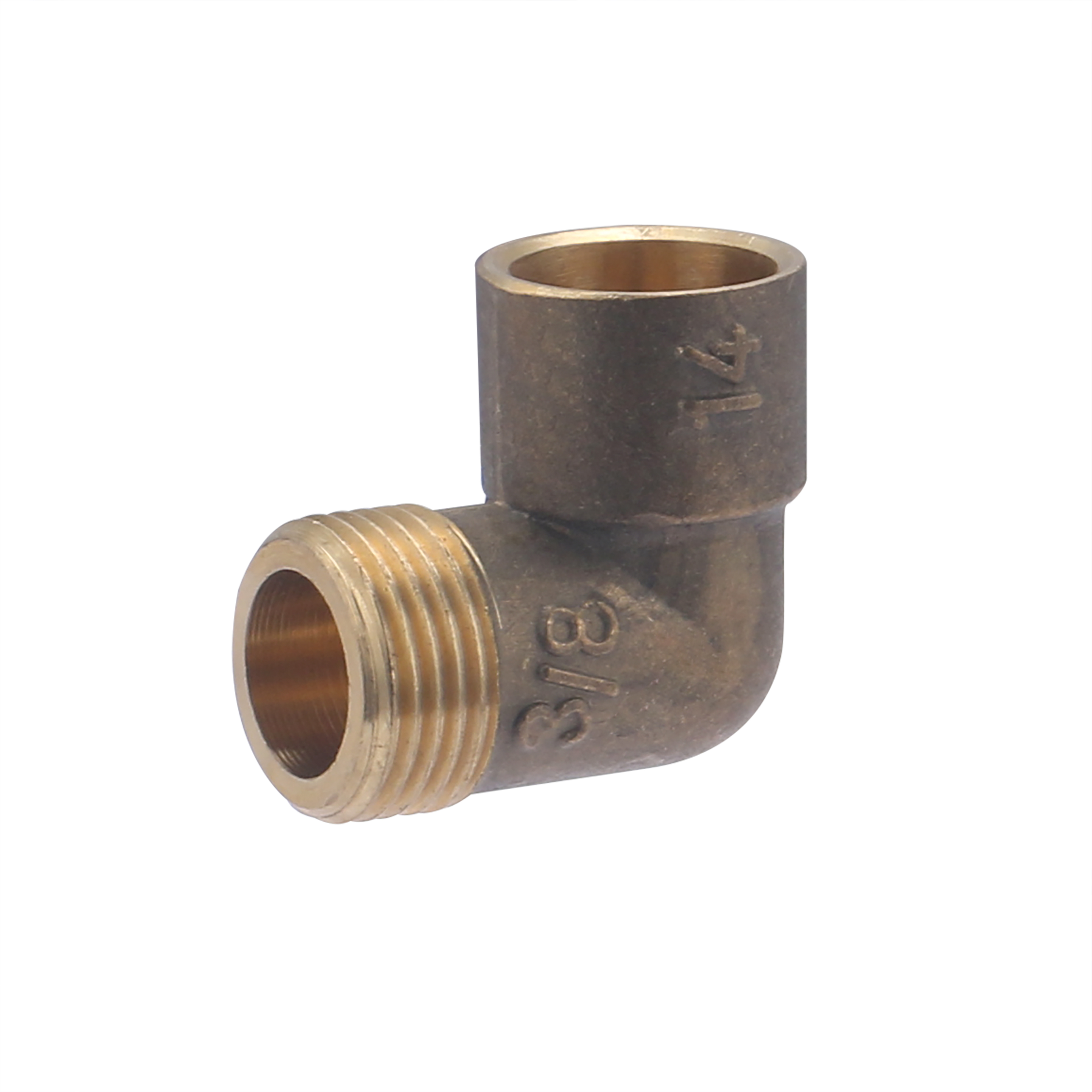 Conector de latón para soldar ø14 - codo macho 3/8