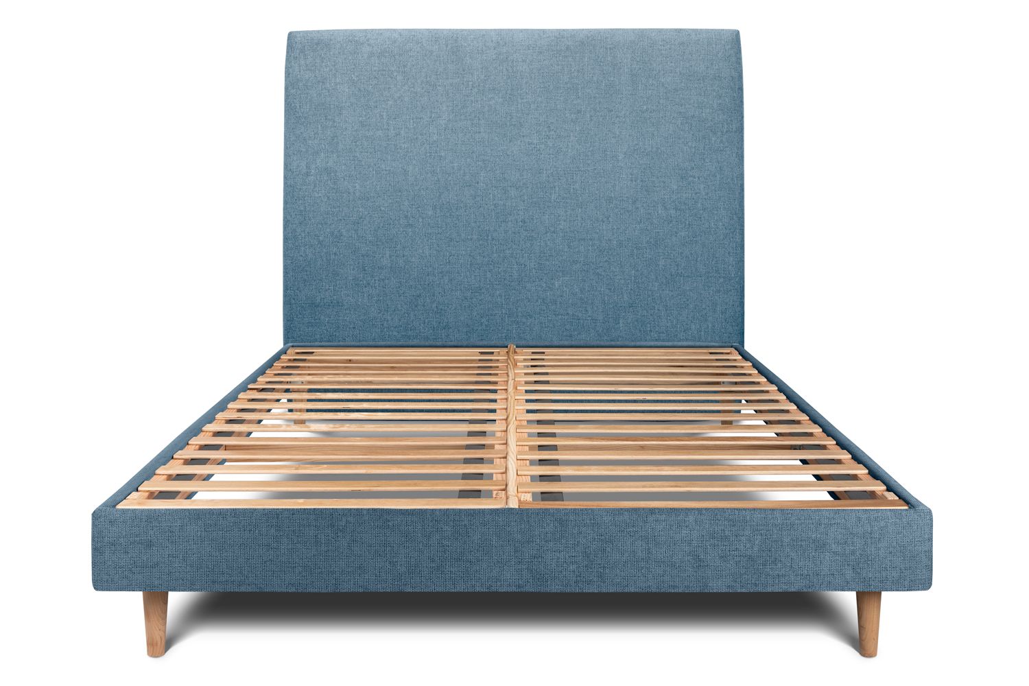 Cama de 135x190 cm con cabecero tapizado - tejido lienzo mate - azul océano