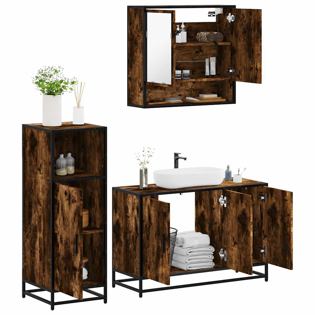 Set de muebles baño 3 pzas madera contrachapada roble ahumado esb6307