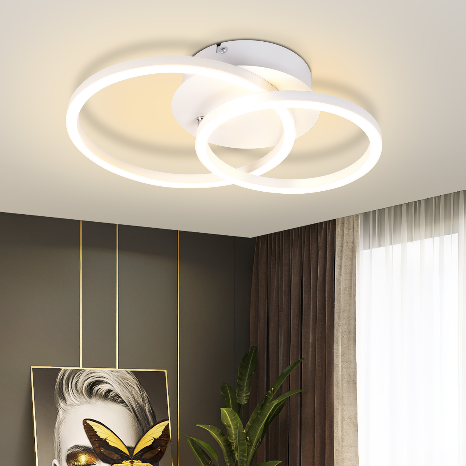 Nettlife plafón LED 2 anillos blanco giratorio diseño redondo moderno 24w
