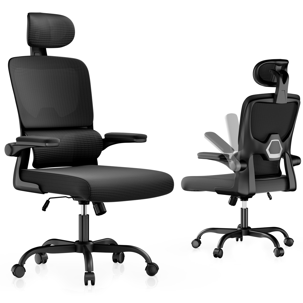Silla de oficina ergonómica de escritorio con reposacabezas, negro