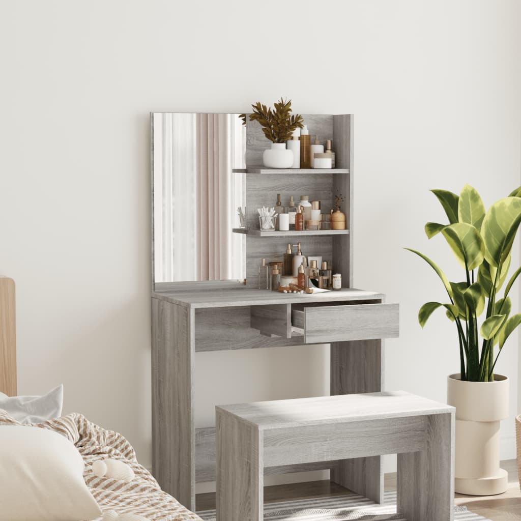 Tocador con espejo color gris sonoma 74,5x40x141 cm es4996