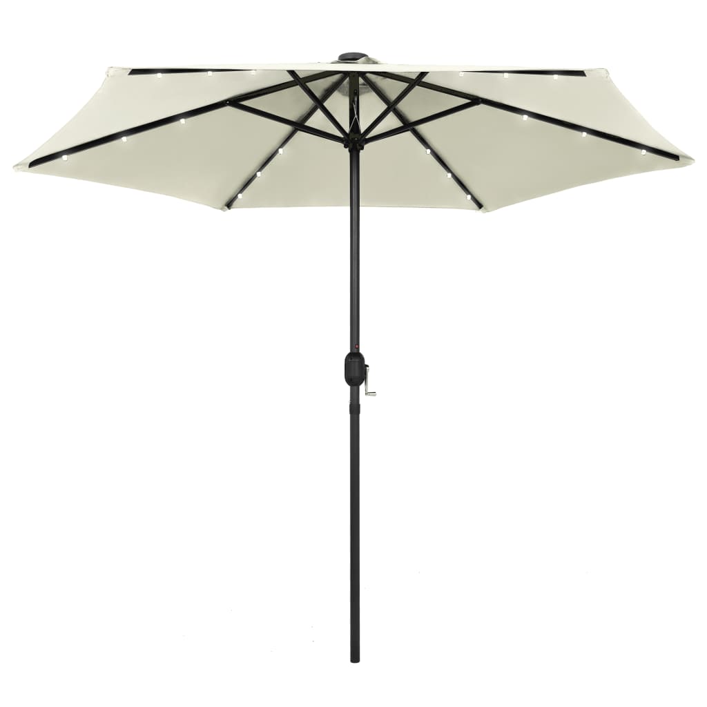 Sombrilla de jardín luces LED palo aluminio blanco arena 270 cm eerf8458