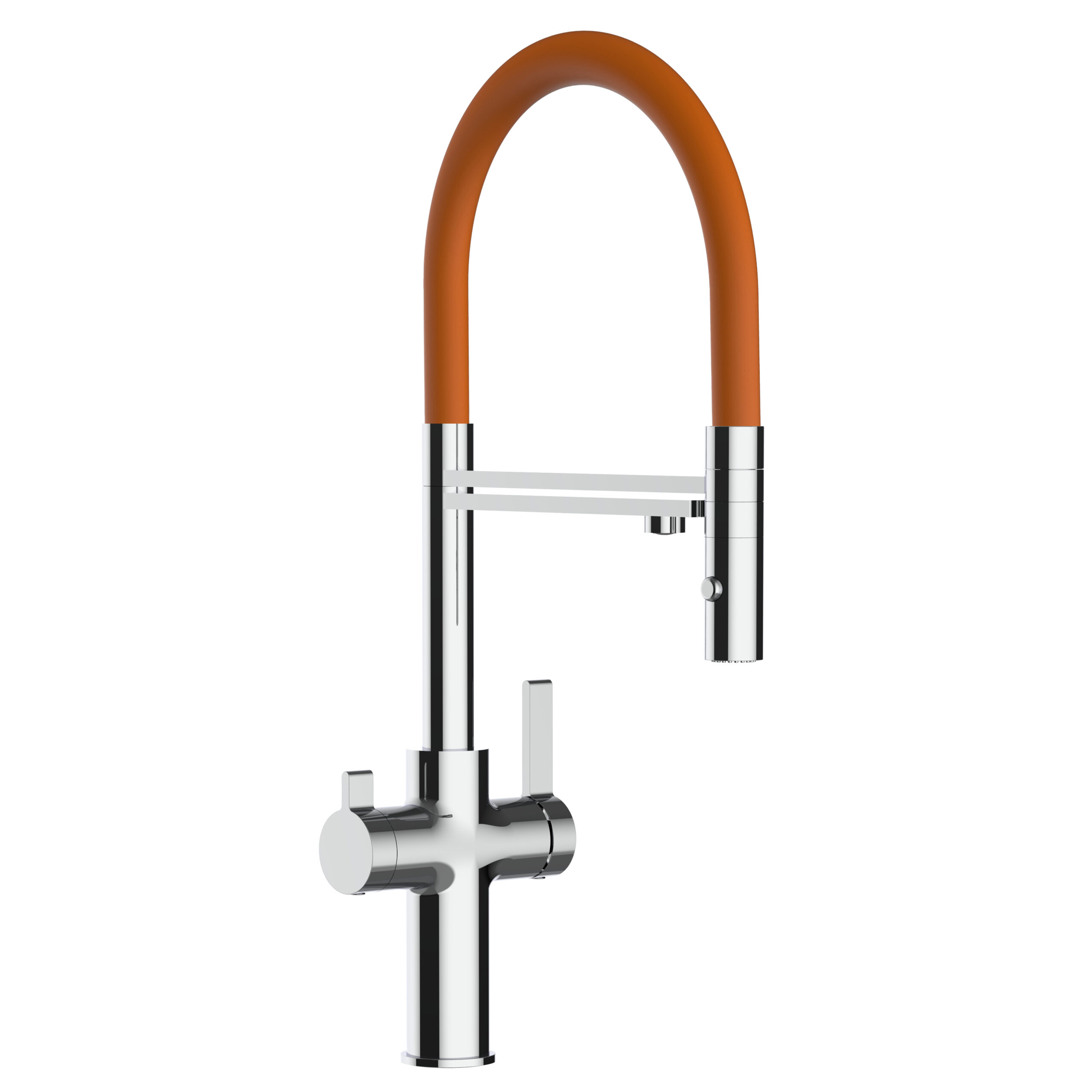 Grifo cocina 3 vías cromado FC caño naranja flexible ducha 2chorros