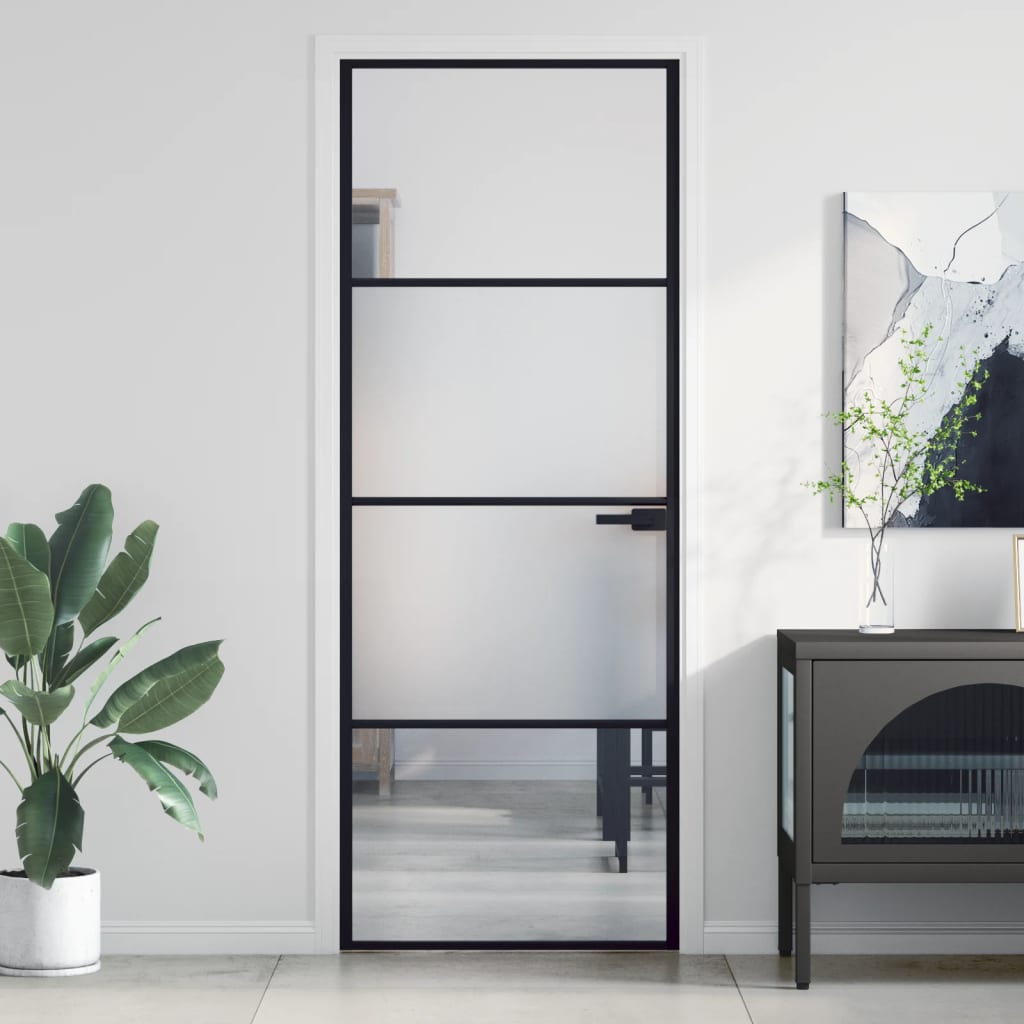 Puerta interior deLGada negra vidrio y aluminio 76x201,5 cm wef2576