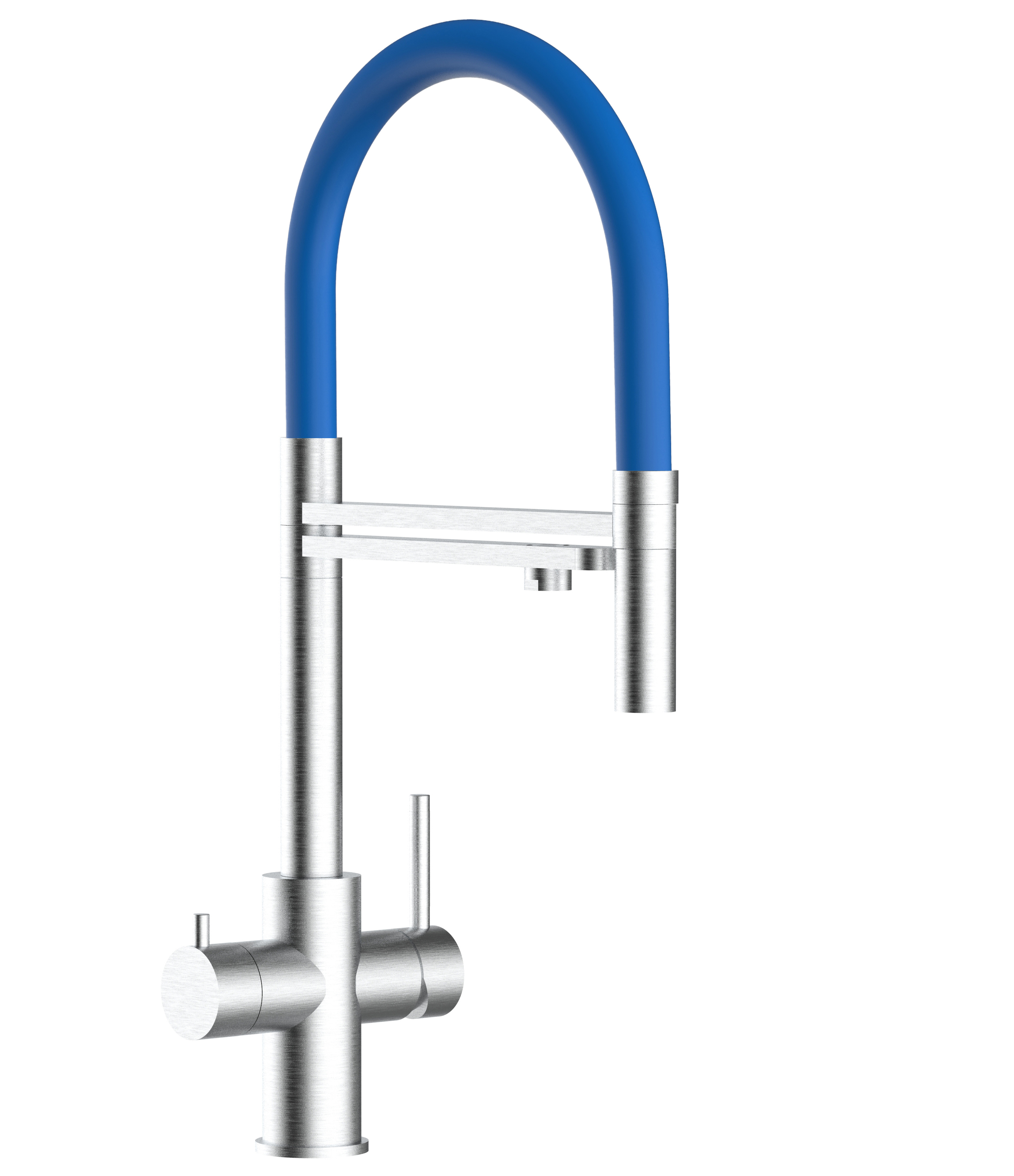 Grifo cocina 5 vías acero inox ducha 2chorros amovible, cepillado/azul, FX
