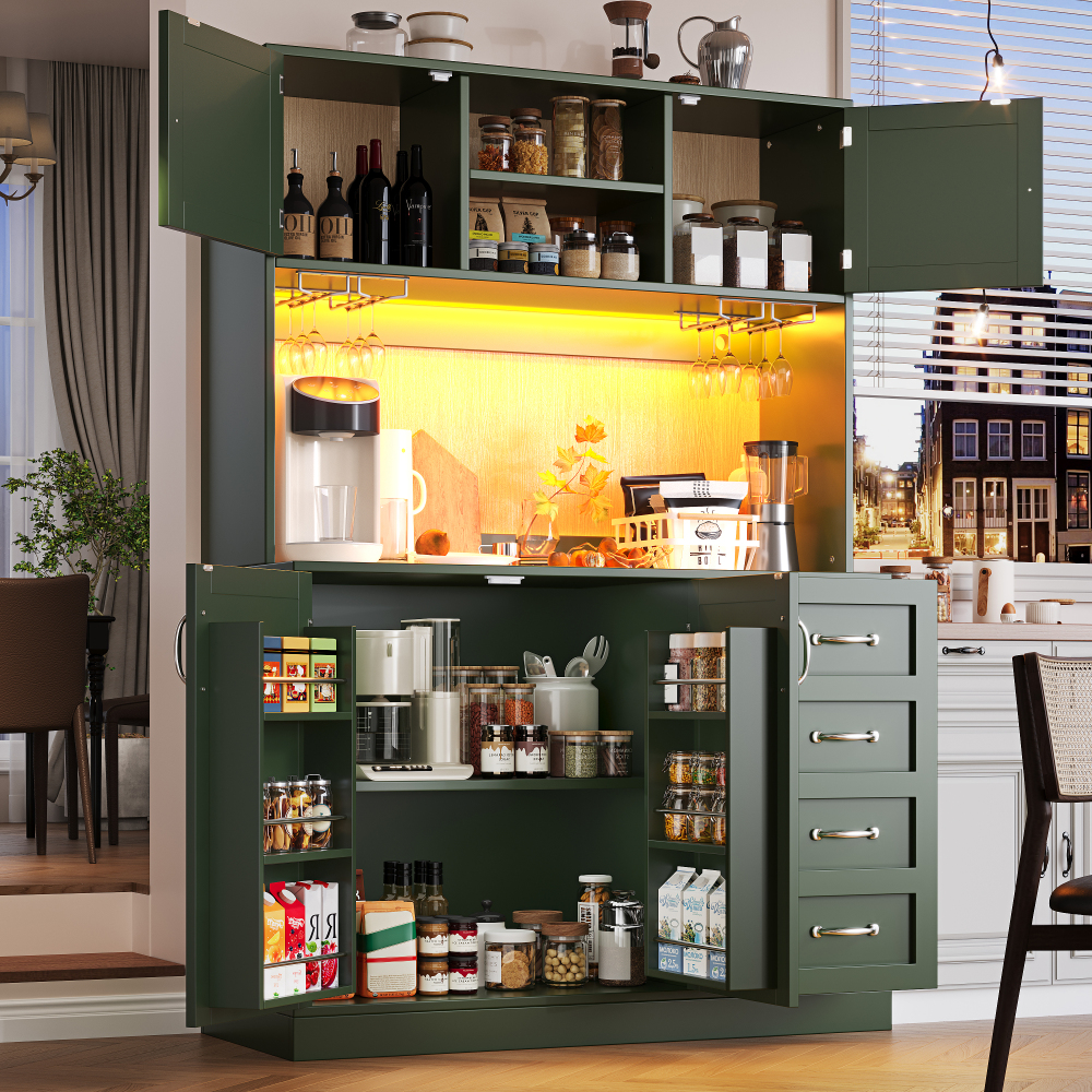 Aparador buffet con LED 4 puertas 2 cajones verde 188x120x40cm