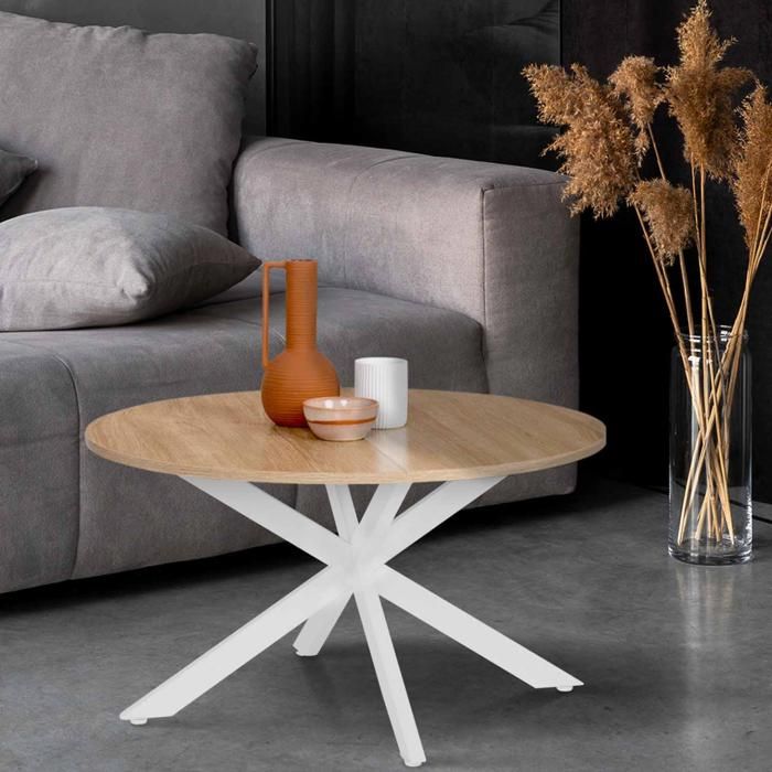 Mesa baja redonda alix - madera y metal blanco - 70 cm