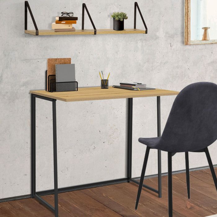 Escritorio plegable industrial de madera y metal - 80x45 cm