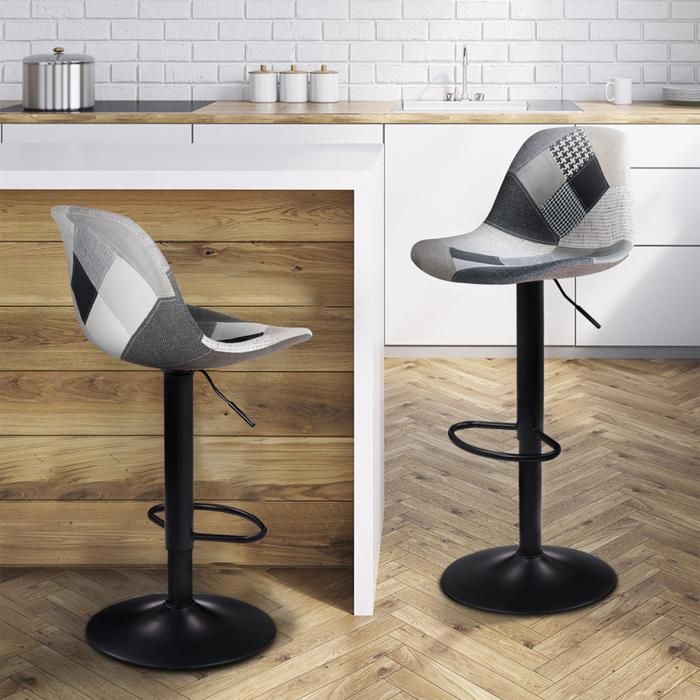 Taburetes de bar ajustables patchwork negro lote de 2 39 cm