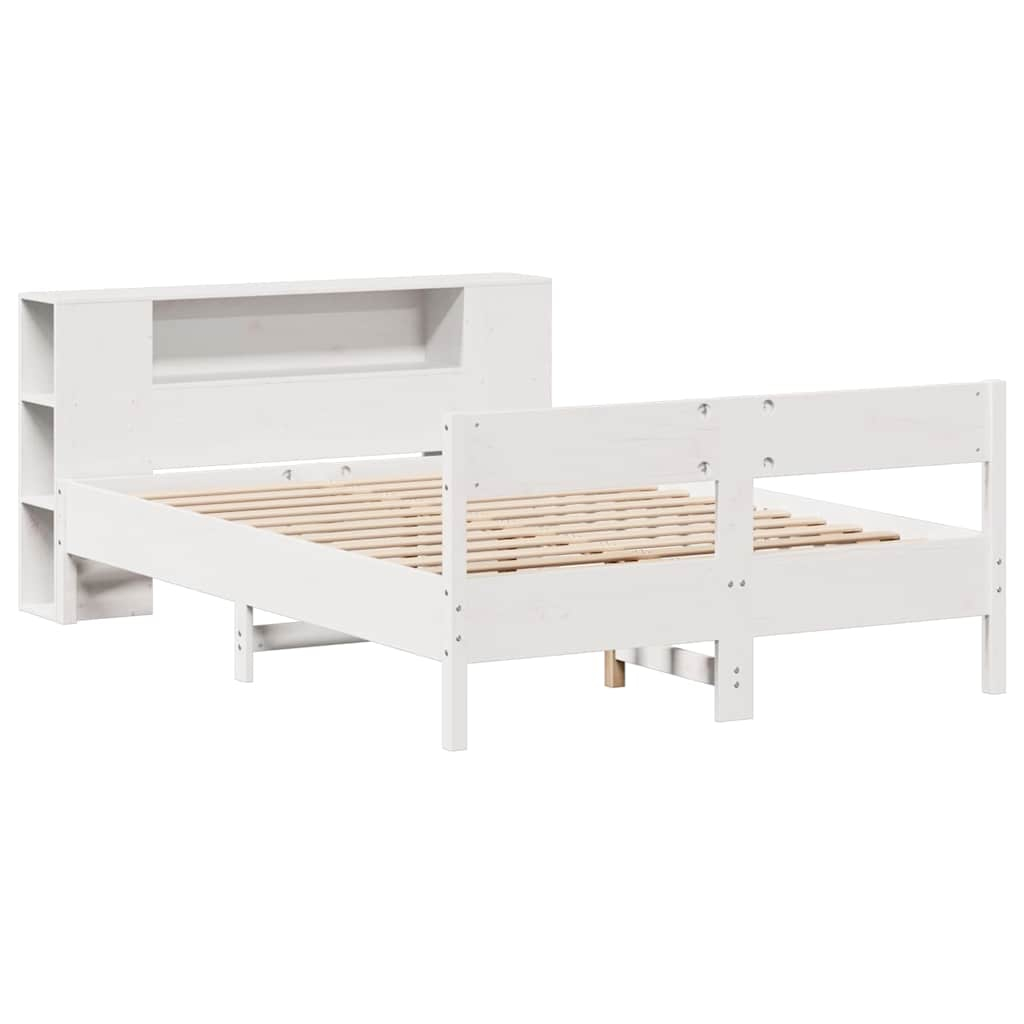vidaXL cama con estantería sin colchón madera maciza blanca 150x200 cm