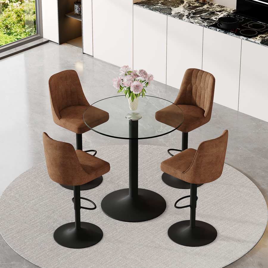 Mesa alta redonda con 4 taburetes giratorios marrón negro 92x89x89cm