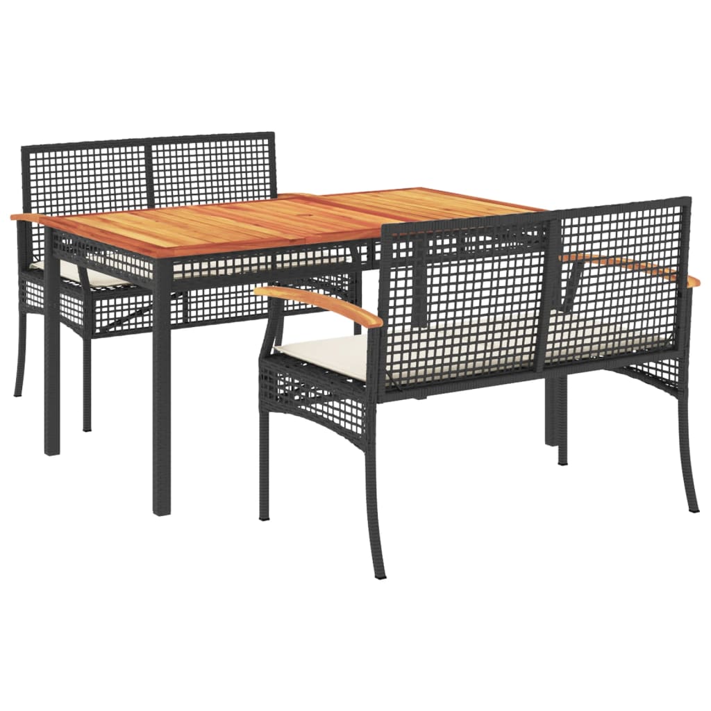 vidaXL set comedor de jardín 3 pzas con cojines ratán sintético negro