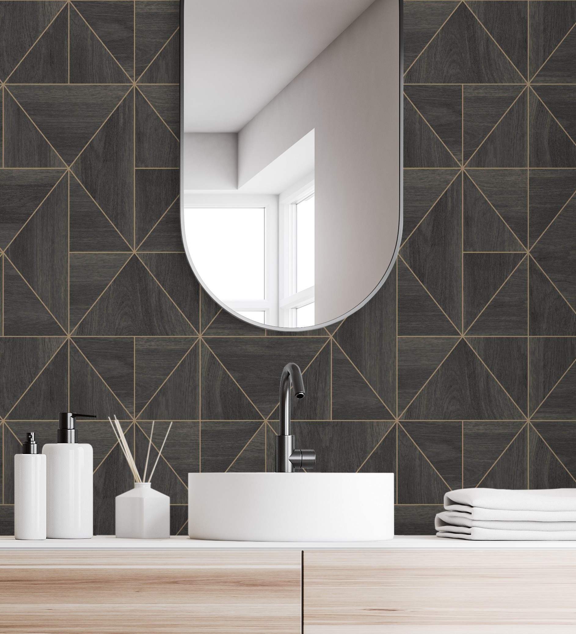Papel pintado gaulan geométrico madera art déco en 5.23m²