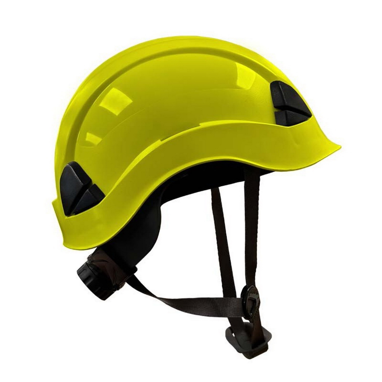 Casco amarillo fluorescente con barboquejo